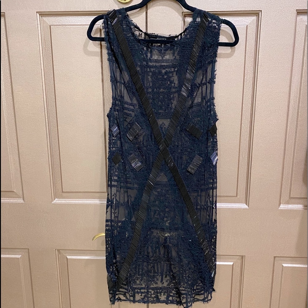 All Saints Beaded black Sheer Dress